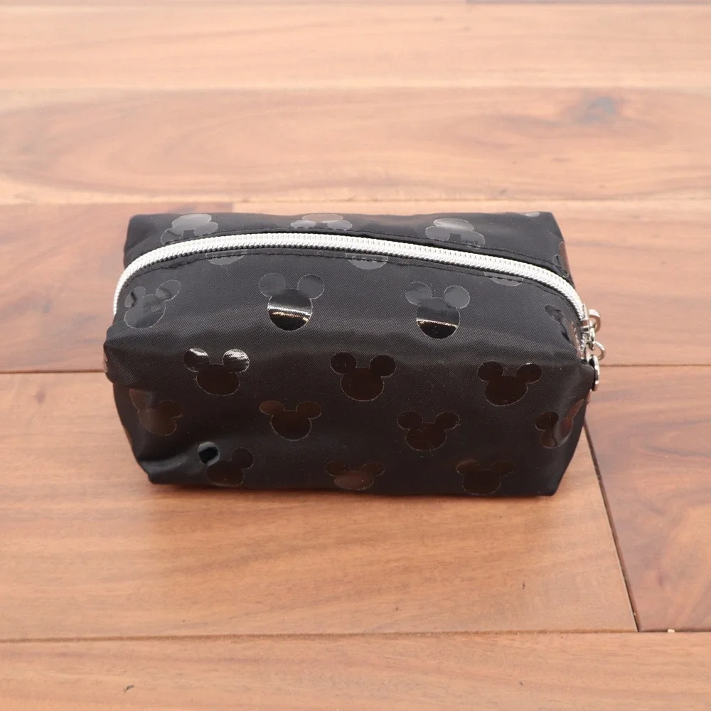 Disney Mickey Mouse Black Nylon Cosmetic Makeup Bag Tonal Silhouette Print